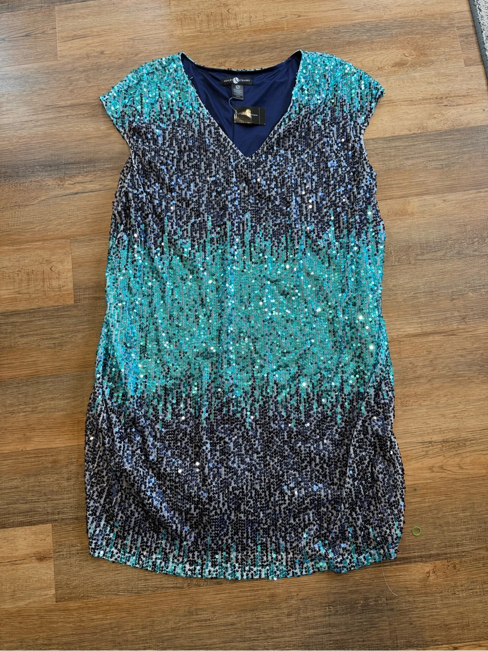 Ashley Stewart Teal and Black Sequin Mini Dress Size 22/24